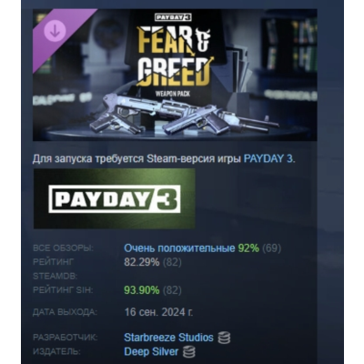 PAYDAY 3: Fear & Greed Weapon Pack DLC АВТОДОСТАВКА STEAM РОССИЯ