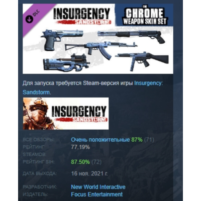 Insurgency: Sandstorm - Chrome Weapon Skin Set DLC AUTODELIVERY STEAM РОССИЯ