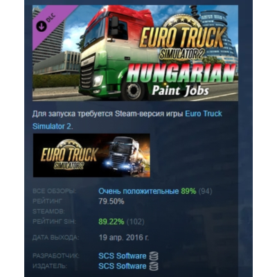Euro Truck Simulator 2 Hungarian Paint Jobs Pack АВТОДОСТАВКА STEAM GLOBAL МГНОВЕННО