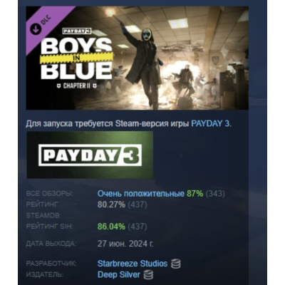 PAYDAY 3: Chapter 2 - Boys in Blue АВТОДОСТАВКА STEAM GLOBAL МГНОВЕННО ЛИЦЕНЗИЯ