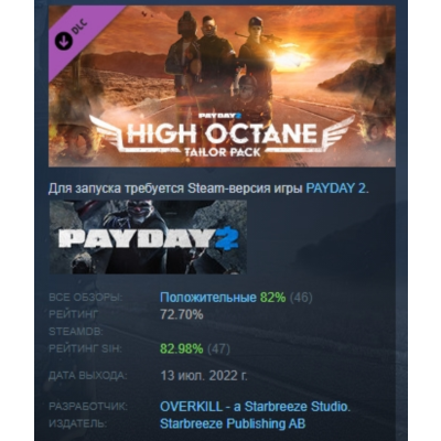 PAYDAY 2: High Octane Tailor Pack DLC АВТОДОСТАВКА STEAM РОССИЯ