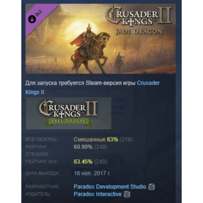 Crusader Kings II: Jade Dragon DLC АВТОДОСТАВКА STEAM РОССИЯ
