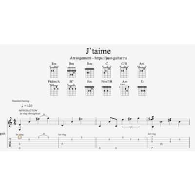 Lara Fabian - Je t´aime (табы / ноты для гитары)