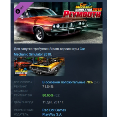 Car Mechanic Simulator 2018 - Plymouth DLC АВТОДОСТАВКА STEAM РОССИЯ