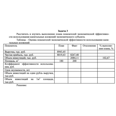 Рассчитать и изучить выполнение плана показателей...