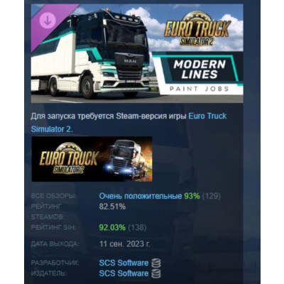 Euro Truck Simulator 2 - Modern Lines Paint Jobs Pack АВТОДОСТАВКА STEAM GLOBAL МГНОВ