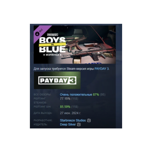 PAYDAY 3: Boys in Blue Weapon Pack DLC АВТОДОСТАВКА STEAM РОССИЯ