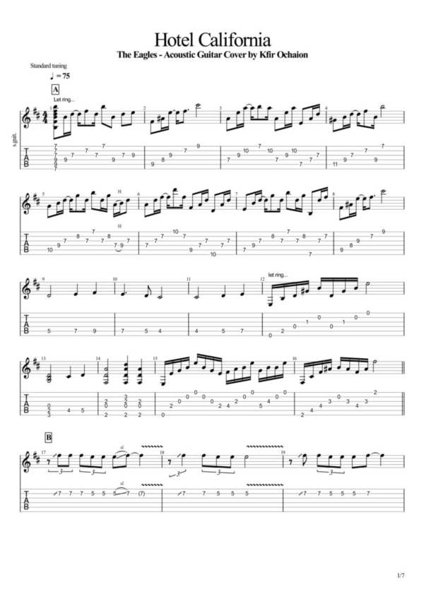 Табы Kfir Ochaion - Eagles - Hotel California -Acoustic