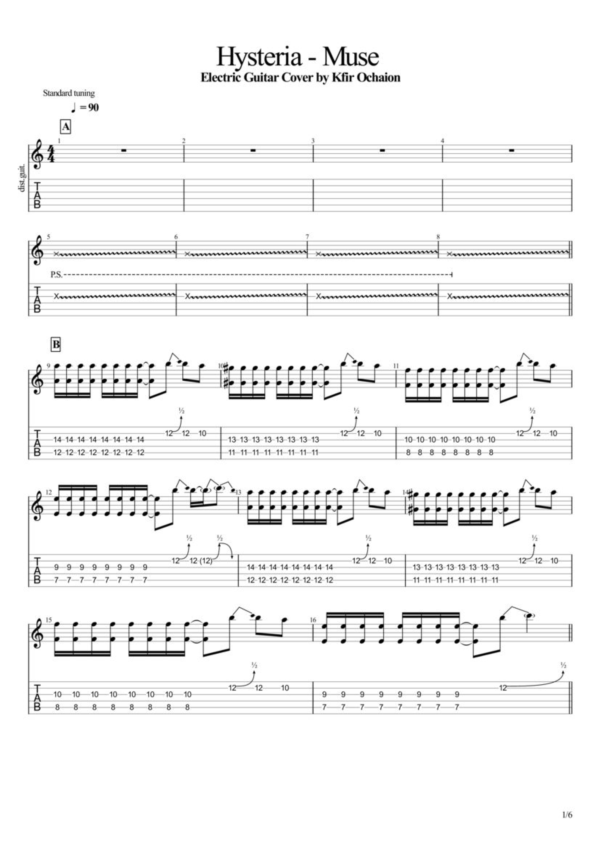 Табы Kfir Ochaion - Muse - Hysteria - Electric Guitar