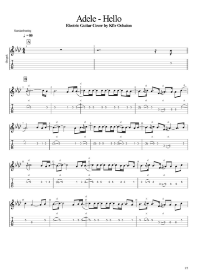 Табы Kfir Ochaion - Adele - Hello - Electric Guitar