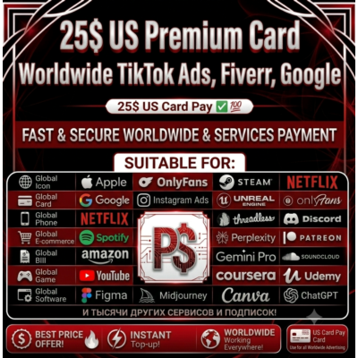 25$ US Premuim Card Worldwide Tiktok Ads fiverr google
