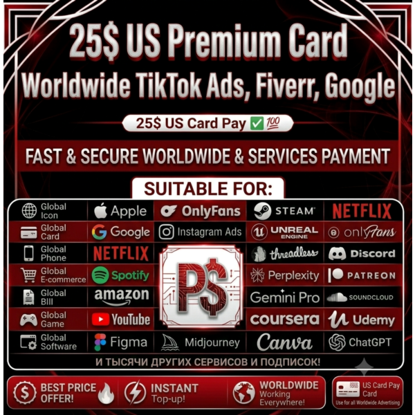 25$ US Premuim Card Worldwide Tiktok Ads fiverr google