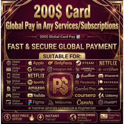 200$Card Global🌎Pay in Any Services/Subscriptions✅⭐