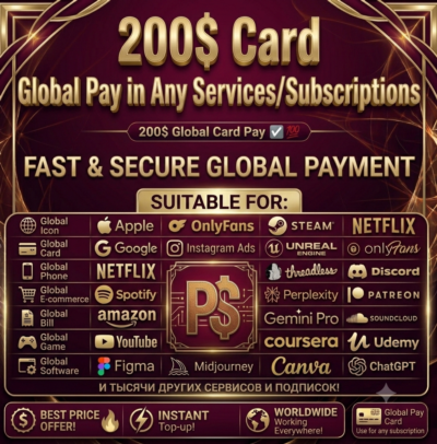 200$Card Global🌎Pay in Any Services/Subscriptions✅⭐