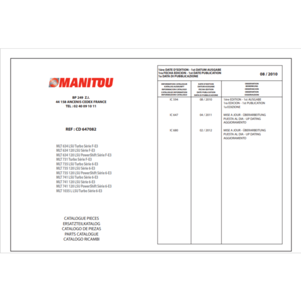 Каталог запасных частей погрузчика Manitou MT732