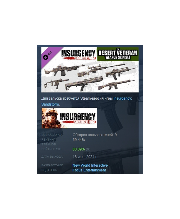 Insurgency: Sandstorm - Desert Veteran Weapon Skin Set DLC AUTODELIVERY STEAM РОССИЯ