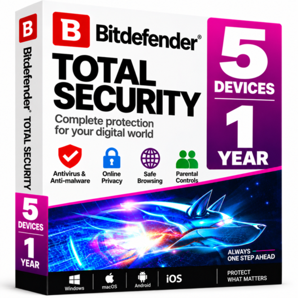 BКлюч Bitdefender Total Security для 5 устройств на 1 г