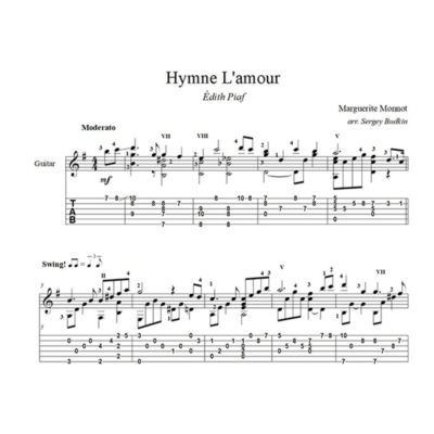 Hymne L´amour (Эдит Пиаф) ноты для гитары