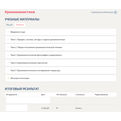 Криминалистика.Тест Синергия/МТИ 2024г. (97 баллов)