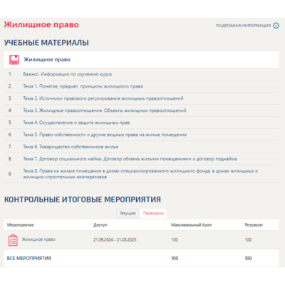 Жилищное право.Тест Синергия/МТИ 2024г.(100 баллов)