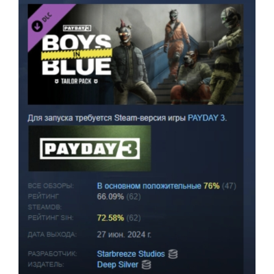 PAYDAY 3: Boys in Blue Tailor Pack DLC АВТОДОСТАВКА STEAM РОССИЯ