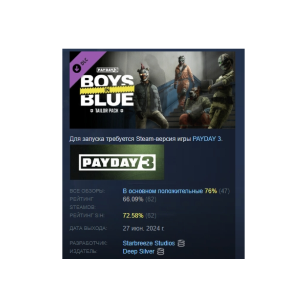 PAYDAY 3: Boys in Blue Tailor Pack DLC АВТОДОСТАВКА STEAM РОССИЯ