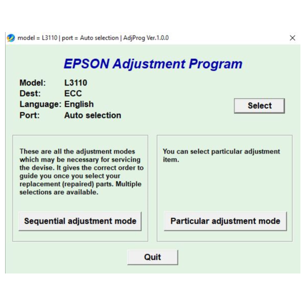 Сброс Epson L3100 Adjustment Program
