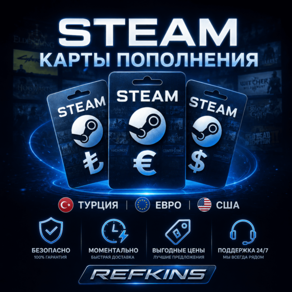 КАРТА ПОПОЛНЕНИЯ STEAM АВТО 24/7 | ТУРЦИЯ ЕВРО США СТИМ