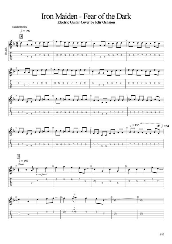 Табы Kfir Ochaion - Iron Maiden Fear of the Dark