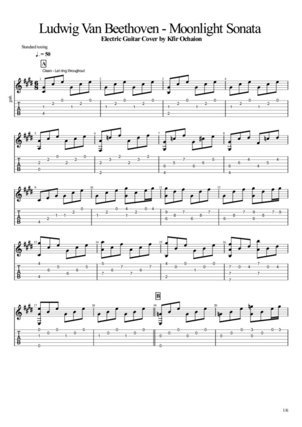Табы Kfir Ochaion - Ludwig Beethoven - Moonlight Sonata