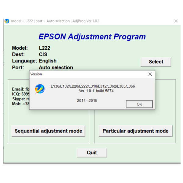 Сброс Epson L130 L132 L220 L222 L310 Adjustment Program