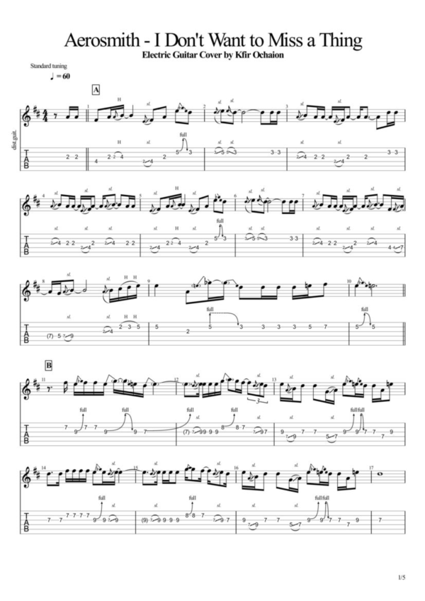 Табы Kfir Ochaion - Aerosmith - I Don't Want to Miss Th