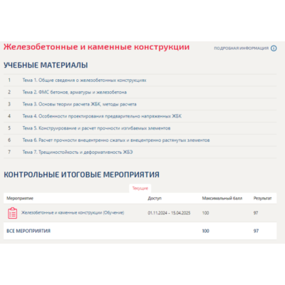 Железобетонные и каменные конструкции.Тест Синергия/МТИ