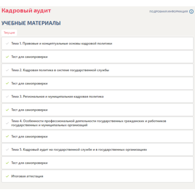 Кадровый аудит.Итоговый тест Синергия/МТИ 2025г.