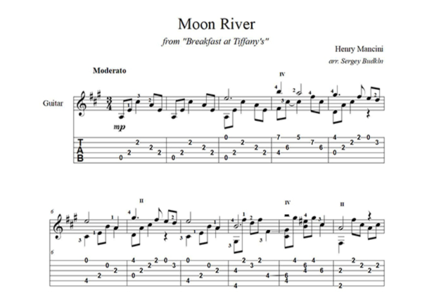 Moon river (Генри Манчини) ноты для гитары