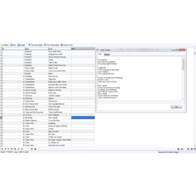 MySQL dump базы данных текстов песен 152000 штук.