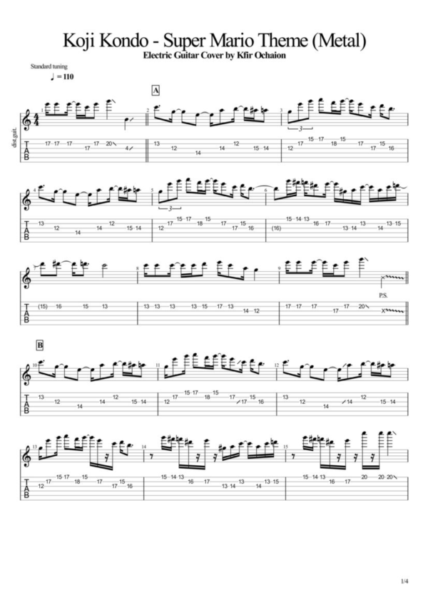 Табы Kfir Ochaion - Super Mario Theme - Metal Cover tab