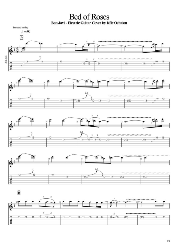 Табы Kfir Ochaion - Bon Jovi - Bed of Roses