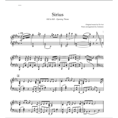 Ноты Animenz - Sirius (Kill la Kill OP1) Eir Aoi
