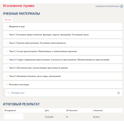 Уголовное право.Итоговый тест Синергия/МТИ 2025г.