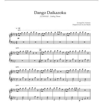 Ноты Animenz - Dango Daikazoku - Clannad ED - Piano