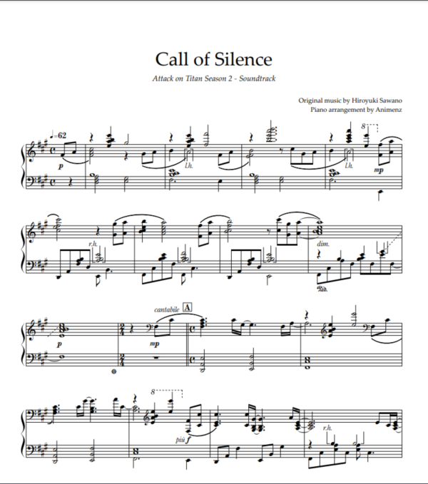 Ноты Animenz - Call of Silence (Ymir's) Attack on Titan