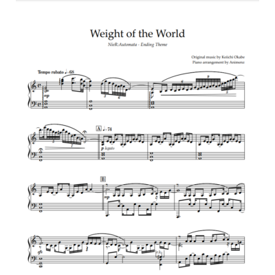 Ноты Animenz - Weight of the World - NieR: Automata ED