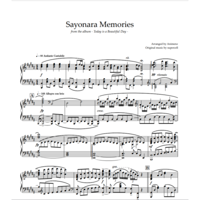 Ноты Animenz - Sayonara Memories - Supercell