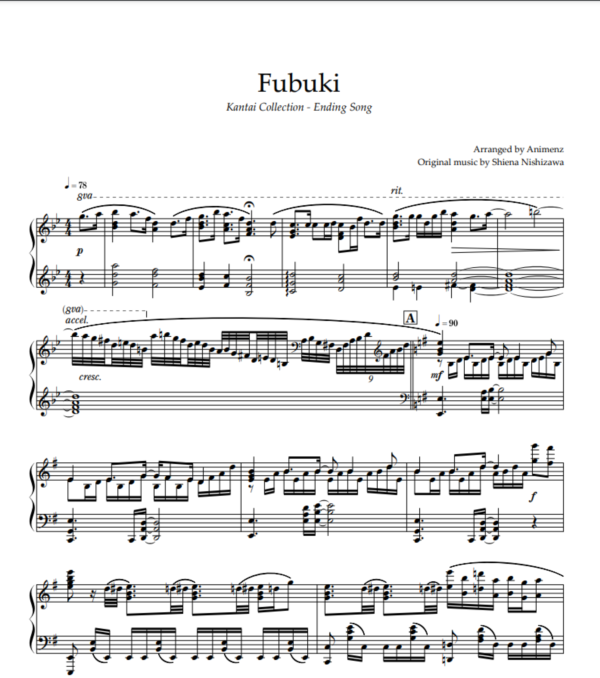 Ноты Animenz - Fubuki - Kantai Collection ED