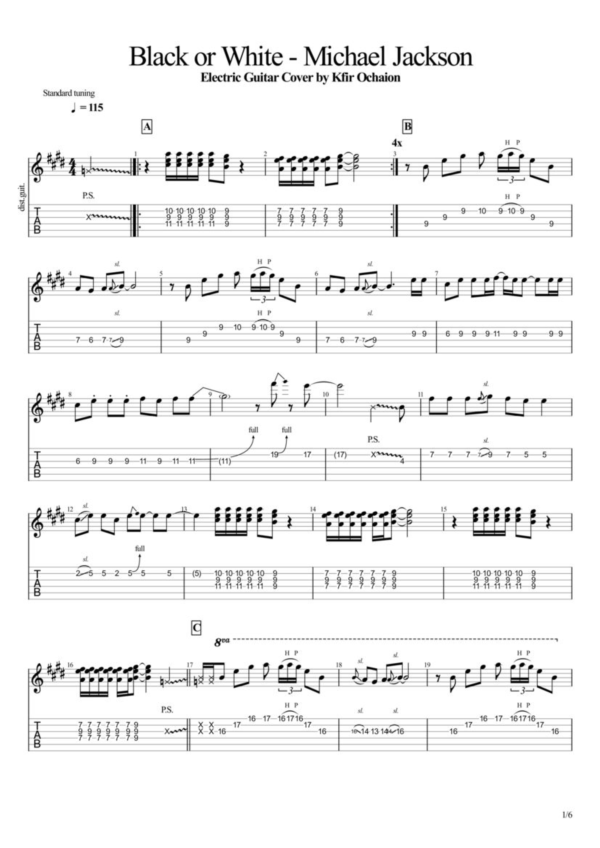 Табы Kfir Ochaion - Michael Jackson - Black or White