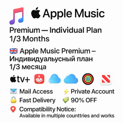 Apple Music Premium - Индивидуальный | 1/3М | Быстрая