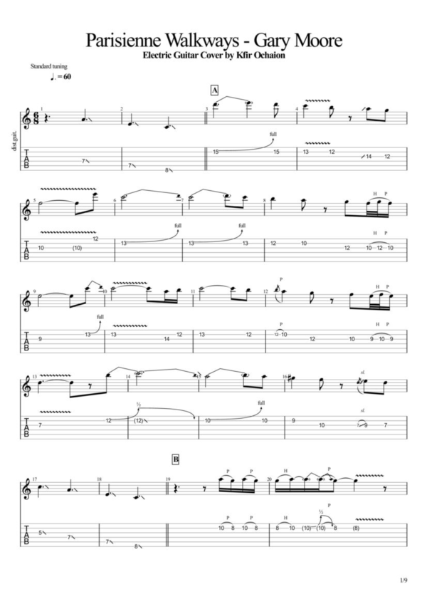 Табы Kfir Ochaion - Gary Moore - Parisienne Walkways