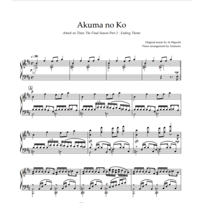 Ноты Animenz - Akuma no Ko – Attack on Titan FinalSeaso