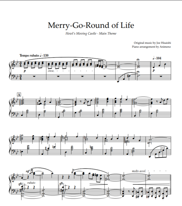Ноты Animenz - MerryGoRound of Life–Howl's Moving Castl